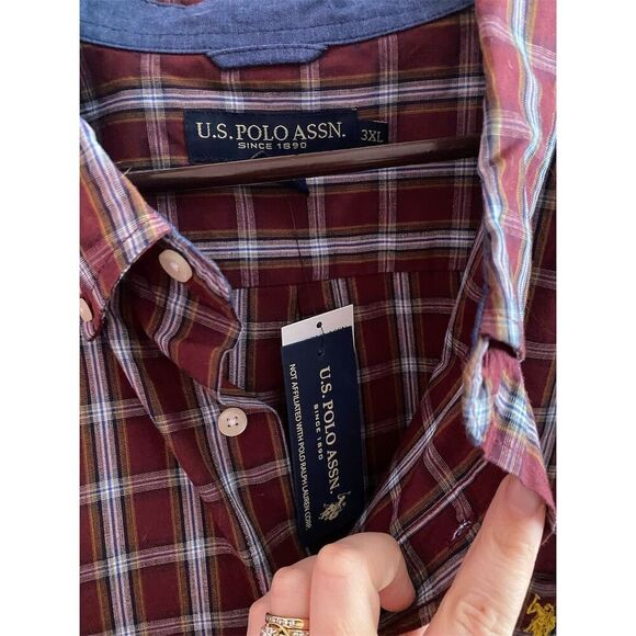 U.S. Polo Assn. Men's 3XL Big & Tall Red Plaid Button-Down Shirt - Picture 3 of 6